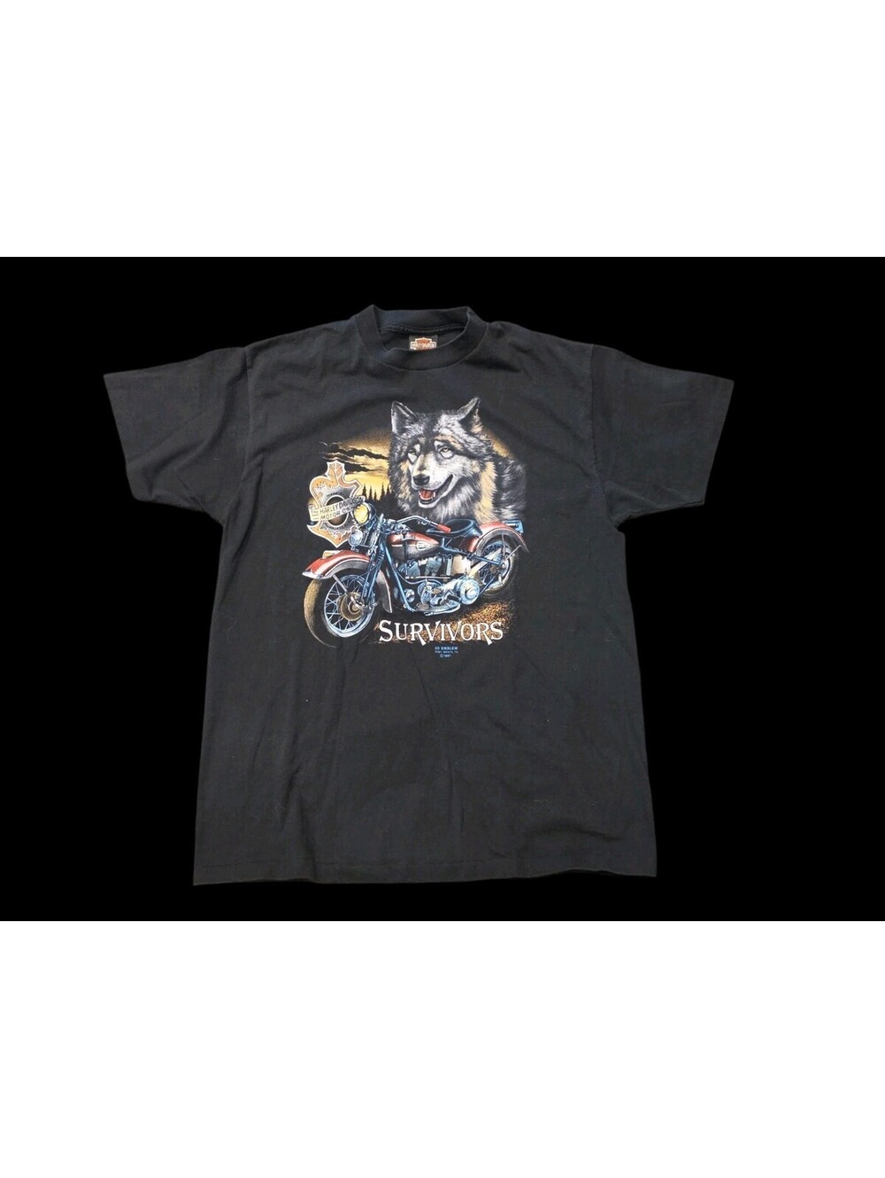 Vintage 1991 3D Emblem “Survivors” Wolf Harley Davidson T-Shirt XL